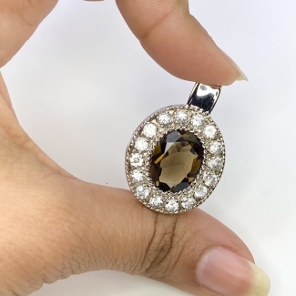 Smoky Quartz Silver Oval Shape Gemstone Pendant - SKU:159962