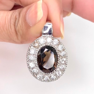 Smoky Quartz Silver Oval Shape Gemstone Pendant - SKU:159960