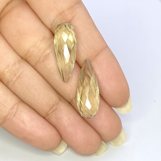  22.50 Cts. Green Amethyst 23mm Briolette Drop Shape AAA Grade Matched Gemstone Beads Pair - Total 2 Pcs.