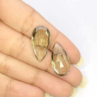  24.60 Cts. Green Amethyst 22x11.5mm Briolette Pear Shape AAA Grade Matched Gemstone Beads Pair - Total 2 Pcs.