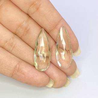  24.90 Cts. Green Amethyst 28x10.5mm Briolette Pear Shape AAA Grade Matched Gemstone Beads Pair - Total 2 Pcs.