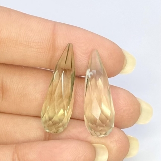  26.40 Cts. Green Amethyst 26mm Briolette Drop Shape AAA Grade Matched Gemstone Beads Pair - Total 2 Pcs.