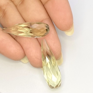  29.80 Cts. Green Amethyst 29mm Briolette Drop Shape AAA Grade Matched Gemstone Beads Pair - Total 2 Pcs.