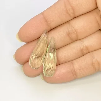  31.40 Cts. Green Amethyst 28mm Briolette Drop Shape AAA Grade Matched Gemstone Beads Pair - Total 2 Pcs.