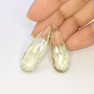 Green Amethyst Hydro Quartz Faceted Pear Briolette Beads Side Drill 8x22mm 12Pcs 