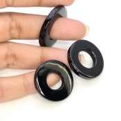 59.63 Carat Black Onyx 25-28mm Carved Donut Shape AAA Grade Matched Gemstone Carvings Set - Total 3 Pcs.