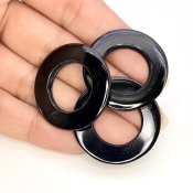 59.45 Carat Black Onyx 29.5-31mm Carved Donut Shape AAA Grade Matched Gemstone Carvings Set - Total 3 Pcs.