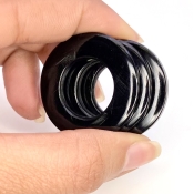 59.45 Carat Black Onyx 29.5-31mm Carved Donut Shape AAA Grade Matched Gemstone Carvings Set - Total 3 Pcs.