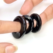 56.50 Carat Black Onyx 24-28mm Carved Donut Shape AAA Grade Matched Gemstone Carvings Set - Total 3 Pcs.