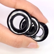 56.50 Carat Black Onyx 24-28mm Carved Donut Shape AAA Grade Matched Gemstone Carvings Set - Total 3 Pcs.
