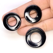 56.50 Carat Black Onyx 24-28mm Carved Donut Shape AAA Grade Matched Gemstone Carvings Set - Total 3 Pcs.