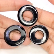56.50 Carat Black Onyx 24-28mm Carved Donut Shape AAA Grade Matched Gemstone Carvings Set - Total 3 Pcs.