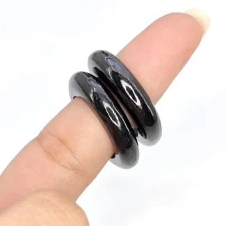 32.23 Carat Black Onyx 25mm Carved Donut Shape AAA Grade Matched Gemstone Carvings Pair - Total 2 Pcs.