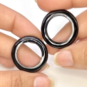 32.23 Carat Black Onyx 25mm Carved Donut Shape AAA Grade Matched Gemstone Carvings Pair - Total 2 Pcs.