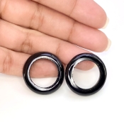 32.23 Carat Black Onyx 25mm Carved Donut Shape AAA Grade Matched Gemstone Carvings Pair - Total 2 Pcs.
