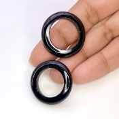 32.23 Carat Black Onyx 25mm Carved Donut Shape AAA Grade Matched Gemstone Carvings Pair - Total 2 Pcs.