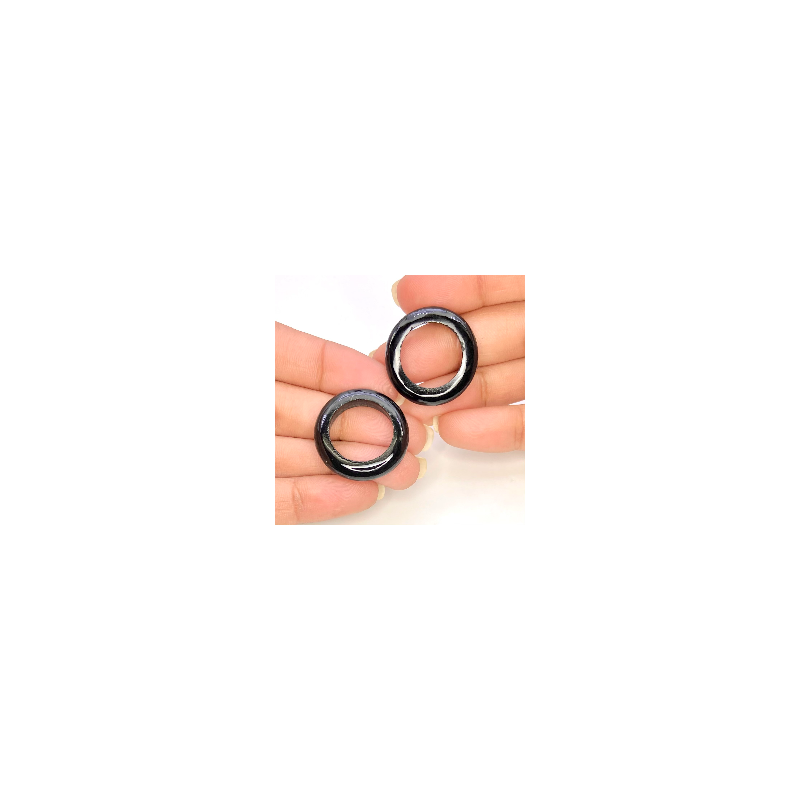 32.23 Carat Black Onyx 25mm Carved Donut Shape AAA Grade Matched Gemstone Carvings Pair - Total 2 Pcs.