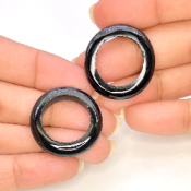 32.23 Carat Black Onyx 25mm Carved Donut Shape AAA Grade Matched Gemstone Carvings Pair - Total 2 Pcs.