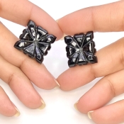 51.82 Carat Black Onyx 18mm Carved Fancy Shape AAA Grade Matched Gemstone Carvings Pair - Total 2 Pcs.
