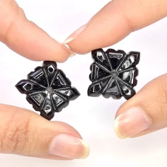 51.82 Carat Black Onyx 18mm Carved Fancy Shape AAA Grade Matched Gemstone Carvings Pair - Total 2 Pcs.
