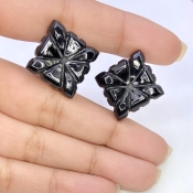 51.82 Carat Black Onyx 18mm Carved Fancy Shape AAA Grade Matched Gemstone Carvings Pair - Total 2 Pcs.
