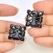 51.82 Carat Black Onyx 18mm Carved Fancy Shape AAA Grade Matched Gemstone Carvings Pair - Total 2 Pcs.