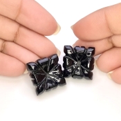 51.82 Carat Black Onyx 18mm Carved Fancy Shape AAA Grade Matched Gemstone Carvings Pair - Total 2 Pcs.