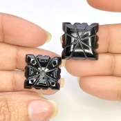 51.82 Carat Black Onyx 18mm Carved Fancy Shape AAA Grade Matched Gemstone Carvings Pair - Total 2 Pcs.