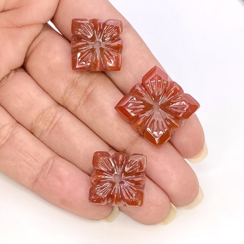 Red Onyx Carved Fancy Shape AAA Grade Gemstone Carving Set - 15-18mm - 3 Pc. - 64.36 Carat