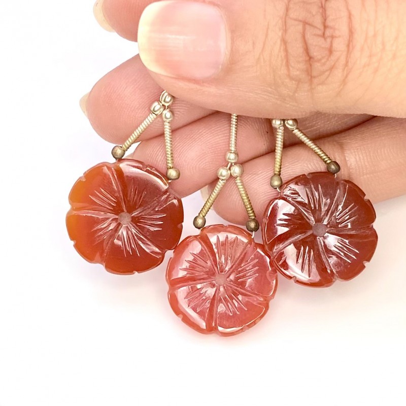 Red Onyx Carved Flower Shape AAA Grade Gemstone Carving Set - 15.5-19mm - 3 Pc. - 54.20 Carat