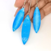 80.25 Carat Turquoise 35-40mm Carved Fancy Shape AAA Grade Matched Gemstone Carvings Set - Total 3 Pcs.