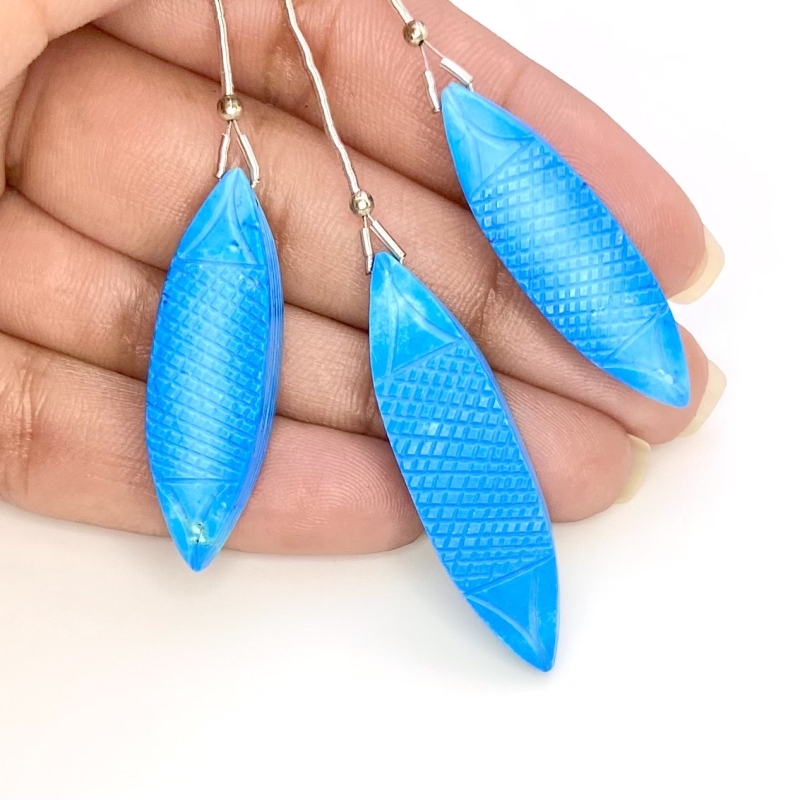 80.25 Carat Turquoise 35-40mm Carved Fancy Shape AAA Grade Matched Gemstone Carvings Set - Total 3 Pcs.