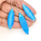 80.25 Carat Turquoise 35-40mm Carved Fancy Shape AAA Grade Matched Gemstone Carvings Set - Total 3 Pcs.