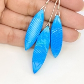 80.25 Carat Turquoise 35-40mm Carved Fancy Shape AAA Grade Matched Gemstone Carvings Set - Total 3 Pcs.