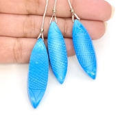 80.25 Carat Turquoise 35-40mm Carved Fancy Shape AAA Grade Matched Gemstone Carvings Set - Total 3 Pcs.