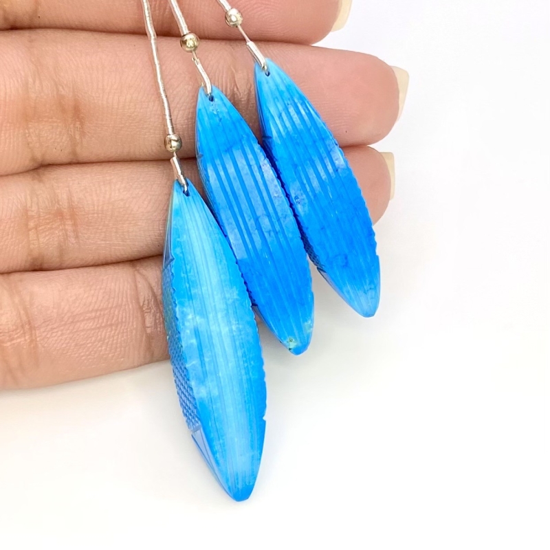 80.25 Carat Turquoise 35-40mm Carved Fancy Shape AAA Grade Matched Gemstone Carvings Set - Total 3 Pcs.