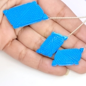 61.65 Carat Turquoise 28x12-38x20mm Carved Creative Cut Shape AAA Grade Matched Gemstone Carvings Set - Total 3 Pcs.