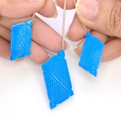 61.65 Carat Turquoise 28x12-38x20mm Carved Creative Cut Shape AAA Grade Matched Gemstone Carvings Set - Total 3 Pcs.