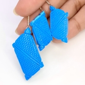 61.65 Carat Turquoise 28x12-38x20mm Carved Creative Cut Shape AAA Grade Matched Gemstone Carvings Set - Total 3 Pcs.