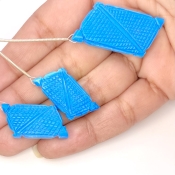 61.65 Carat Turquoise 28x12-38x20mm Carved Creative Cut Shape AAA Grade Matched Gemstone Carvings Set - Total 3 Pcs.