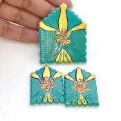 194.15 Carat Turquoise 37x30-52x42mm Carved Fancy Shape AAA Grade Matched Gemstone Carvings Set - Total 3 Pcs.