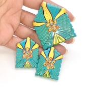 194.15 Carat Turquoise 37x30-52x42mm Carved Fancy Shape AAA Grade Matched Gemstone Carvings Set - Total 3 Pcs.