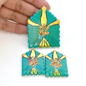 194.15 Carat Turquoise 37x30-52x42mm Carved Fancy Shape AAA Grade Matched Gemstone Carvings Set - Total 3 Pcs.