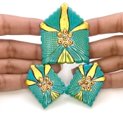 194.15 Carat Turquoise 37x30-52x42mm Carved Fancy Shape AAA Grade Matched Gemstone Carvings Set - Total 3 Pcs.