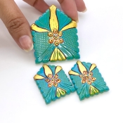 194.15 Carat Turquoise 37x30-52x42mm Carved Fancy Shape AAA Grade Matched Gemstone Carvings Set - Total 3 Pcs.