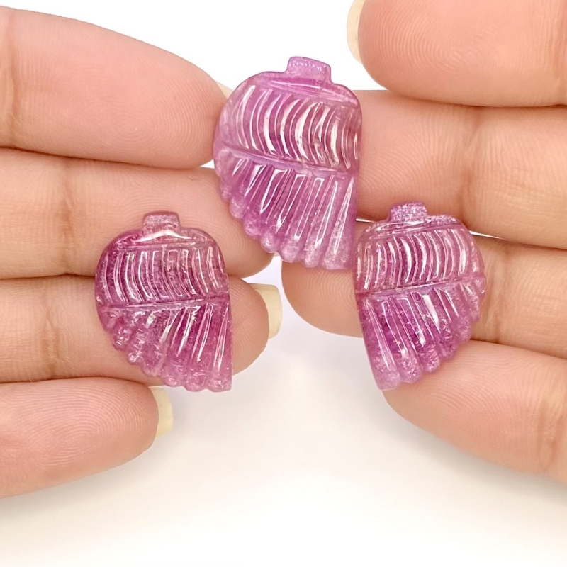 31.38 Carat Pink Tourmaline 22x16-21x14mm Carved Fancy Shape AAA Grade Matched Gemstone Carvings Set - Total 3 Pcs.
