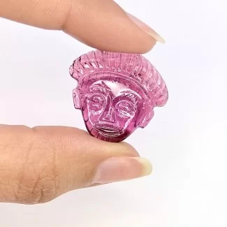 21.95 Carat Pink Tourmaline 23.5x25mm Carved Fancy Shape AA Grade Loose Gemstone Carving - Total 1 Pc.