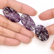 44.55 Carat Blue Tourmaline 29-27mm Carved Fancy Shape AA Grade Matched Gemstone Carvings Set - Total 3 Pcs.