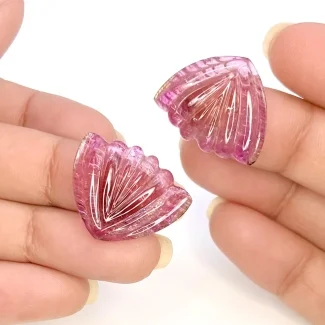 23.65 Carat Pink Tourmaline 23x19mm Carved Fancy Shape AA+ Grade Matched Gemstone Carvings Pair - Total 2 Pcs.