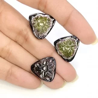 33.65 Carat Watermelon Tourmaline 17x16.5mm Carved Fancy Shape AA Grade Matched Gemstone Carvings Set - Total 3 Pcs.